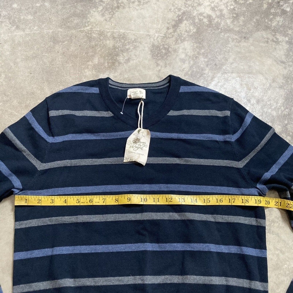 Bowen Wright Sweater Mens Size Medium Striped V Neck Blue Gray Cotton - Picture 2 of 11